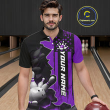 Load image into Gallery viewer, Men's Custom Bowling Tournament Polo Shirt &amp; 1/4 Zip – Personalized Team Bowling Jersey| Purple NHT1198