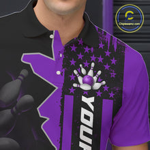 Load image into Gallery viewer, Men's Custom Bowling Tournament Polo Shirt &amp; 1/4 Zip – Personalized Team Bowling Jersey| Purple NHT1198