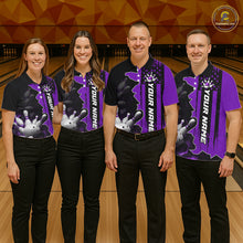 Load image into Gallery viewer, Women's Custom Bowling Tournament Polo Shirt &amp; 1/4 Zip – Personalized Team Bowling Jersey| Purple NHT1198