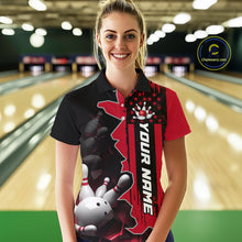 Load image into Gallery viewer, Women's Custom Bowling Tournament Polo Shirt &amp; 1/4 Zip – Personalized Team Bowling Jersey| Red NHT1199