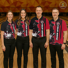 Load image into Gallery viewer, Men's Custom Bowling Tournament Polo Shirt &amp; 1/4 Zip – Personalized Team Bowling Jersey| Red NHT1199