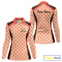 Load image into Gallery viewer, Custom Womens Coral Golf Polo, Personalized Geometric Pattern Golf Shirt With Name, Pink Golf Jersey NHT701