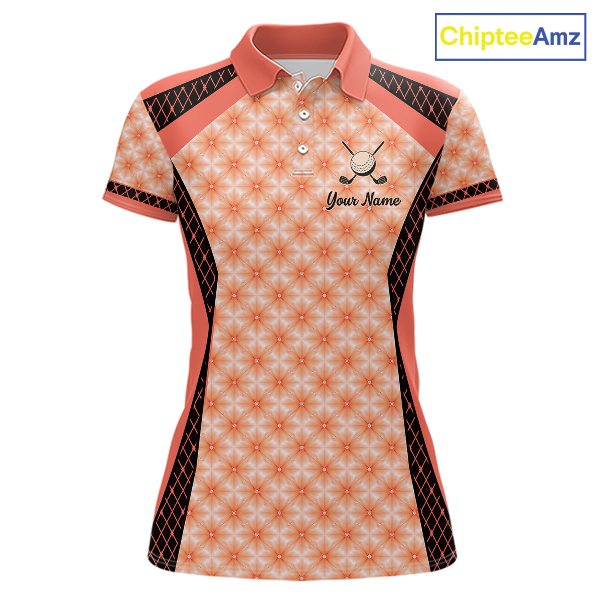 Custom Womens Coral Golf Polo, Personalized Geometric Pattern Golf Shirt With Name, Pink Golf Jersey NHT701