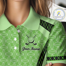 Load image into Gallery viewer, Custom Womens Mint Green Golf Polo, Personalized Geometric Pattern Golf Shirt With Name, Gift For Golfer NHT702