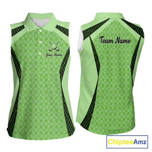 Custom Womens Sleeveless Mint Green Golf Polo, Personalized Geometric Pattern Golf Shirt With Name, Gift For Golfer NHT702