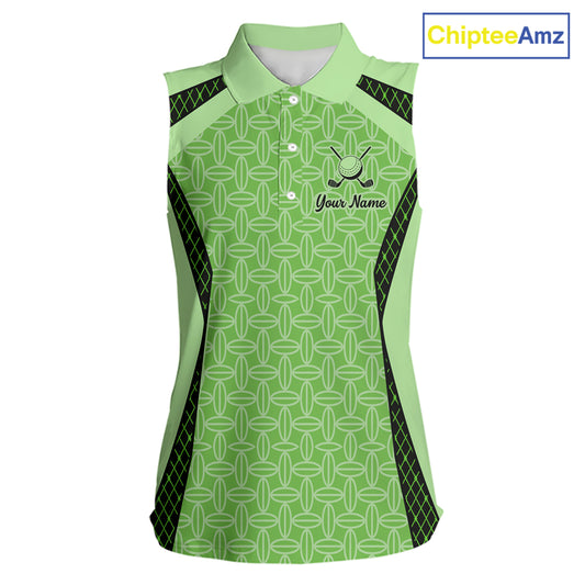 Custom Womens Sleeveless Mint Green Golf Polo, Personalized Geometric Pattern Golf Shirt With Name, Gift For Golfer NHT702