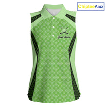 Load image into Gallery viewer, Custom Womens Sleeveless Mint Green Golf Polo, Personalized Geometric Pattern Golf Shirt With Name, Gift For Golfer NHT702
