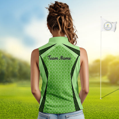 Custom Womens Sleeveless Mint Green Golf Polo, Personalized Geometric Pattern Golf Shirt With Name, Gift For Golfer NHT702