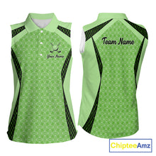 Load image into Gallery viewer, Custom Womens Sleeveless Mint Green Golf Polo, Personalized Geometric Pattern Golf Shirt With Name, Gift For Golfer NHT702