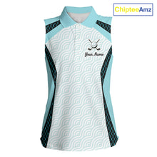 Load image into Gallery viewer, Personalized Aqua Sea Wave Golf Shirt With Name, Elegant Women's Sportswear, Stylish Womens Sleeveless Golf Jersey NHT704