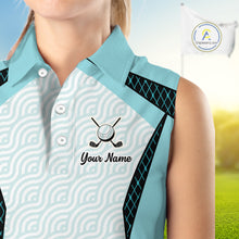 Load image into Gallery viewer, Personalized Aqua Sea Wave Golf Shirt With Name, Elegant Women's Sportswear, Stylish Womens Sleeveless Golf Jersey NHT704