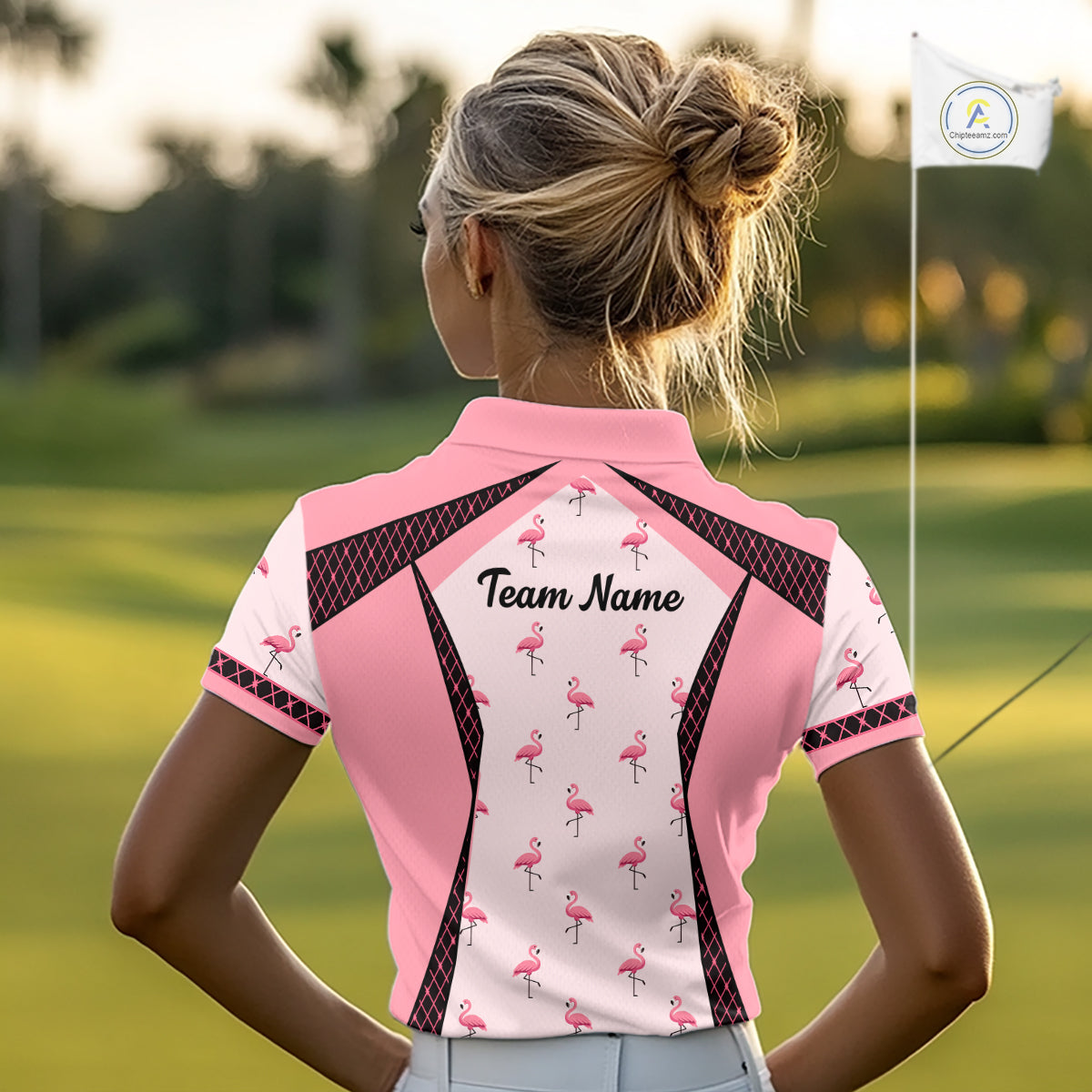 Custom  Womens Flamingo Golf Polo, Personalized Pink Flamingo Golf Shirt With Name, Gift For Golfer NHT705