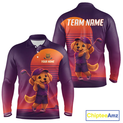 Personalized Golden Retriever Dog Golf Shirt - Retro Sunset Golf Polo Shirt For Men NHT1035