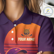 Load image into Gallery viewer, Personalized Golden Retriever Dog Golf Shirt - Retro Sunset Womens Golf Polo Shirt