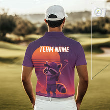 Load image into Gallery viewer, Personalized Raccoon Golf Shirt - Retro Sunset Golf Polo Shirt For Men