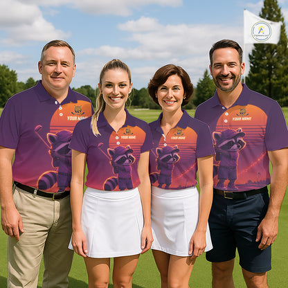 Personalized Raccoon Golf Shirt - Retro Sunset Golf Polo Shirt For Men NHT1036
