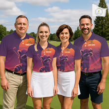 Load image into Gallery viewer, Personalized Raccoon Golf Shirt - Retro Sunset Womens Golf Polo Shirt NHT1036
