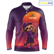 Load image into Gallery viewer, Personalized Sloth Golf Shirt - Retro Sunset Golf Polo Shirt For Men