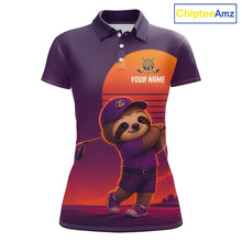 Load image into Gallery viewer, Personalized Sloth Golf Shirt - Retro Sunset Womens Golf Polo Shirt