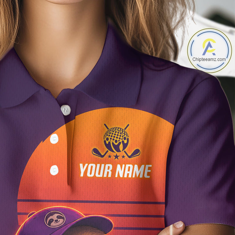 Personalized Sloth Golf Shirt - Retro Sunset Womens Golf Polo Shirt NHT1037