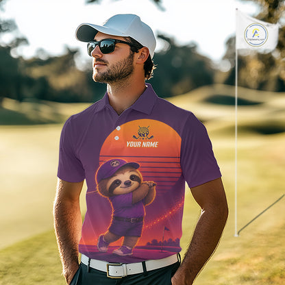 Orange and purple sports jersey with a logo and 'Your Name' text on a gray background.