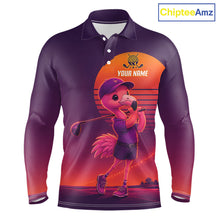 Load image into Gallery viewer, Personalized Flamingo Golf Shirt - Retro Sunset Golf Polo Shirt For Men