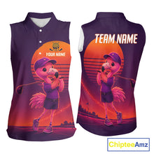 Load image into Gallery viewer, Personalized Flamingo Golf Shirt - Retro Sunset Womens Sleeeveless Golf Polo Shirt 