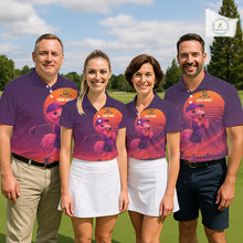 Load image into Gallery viewer, Personalized Flamingo Golf Shirt - Retro Sunset Womens Golf Polo Shirt NHT1039