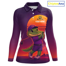 Load image into Gallery viewer, Personalized Alligator Golf Shirt - Retro Sunset Womens Golf Polo Shirt 