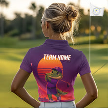 Load image into Gallery viewer, Personalized Alligator Golf Shirt - Retro Sunset Womens Golf Polo Shirt NHT1040