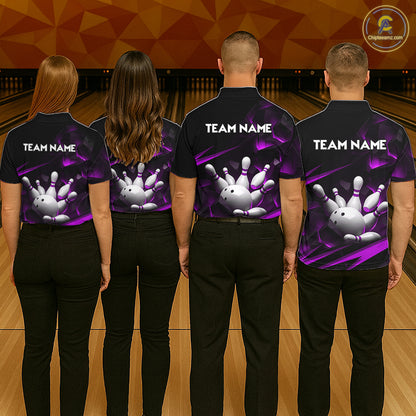 Personalized Bowling 1/4 Quarter Zip Polo Purple Black Bowling Ball Jersey For Women NHT1346
