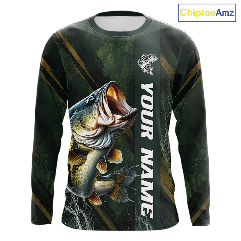 Personalized Bass Fishing Jersey – Green Angler Shirt Custom Name, Fishing Gift For Men NHT874