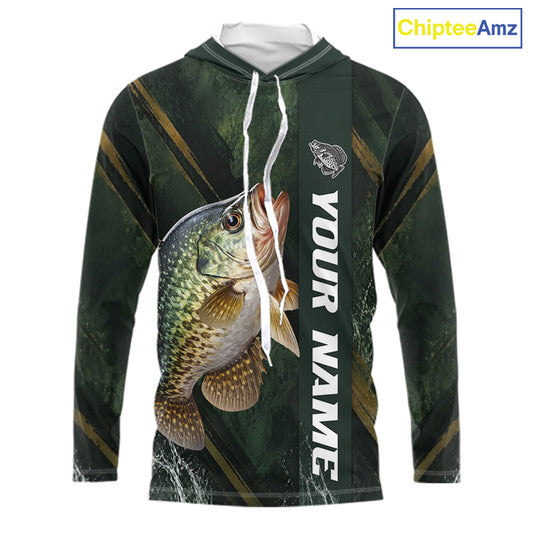 Personalized Hooded Crappie Fishing Jersey – Green Angler Shirt Custom Name, Fishing Gift For Men NHT875