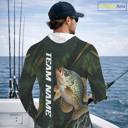 Personalized Hooded Crappie Fishing Jersey – Green Angler Shirt Custom Name, Fishing Gift For Men NHT875