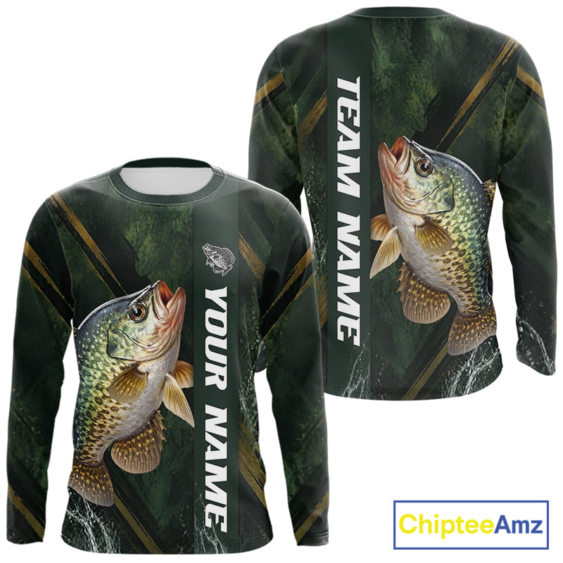 Personalized Crappie Fishing Jersey – Green Angler Shirt Custom Name, Fishing Gift For Men NHT875