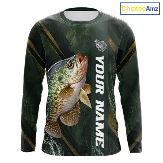 Personalized Crappie Fishing Jersey – Green Angler Shirt Custom Name, Fishing Gift For Men NHT875