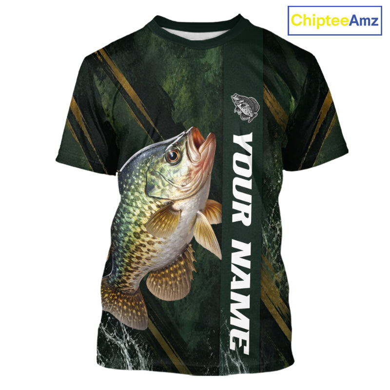 Personalized T-Shirts Crappie Fishing Jersey – Green Angler Shirt Custom Name, Fishing Gift For Men NHT875