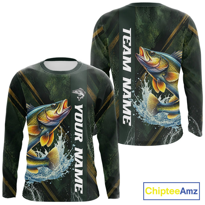 Personalized Walleye Fishing Jersey – Green Angler Shirt Custom Name, Fishing Gift For Men NHT876