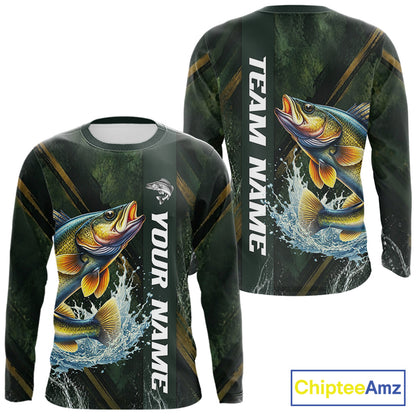 Personalized Walleye Fishing Jersey – Green Angler Shirt Custom Name, Fishing Gift For Men NHT876