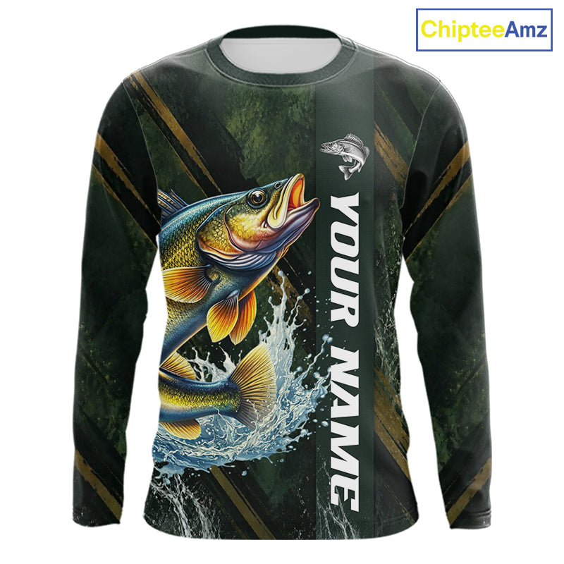 Personalized Walleye Fishing Jersey – Green Angler Shirt Custom Name, Fishing Gift For Men NHT876