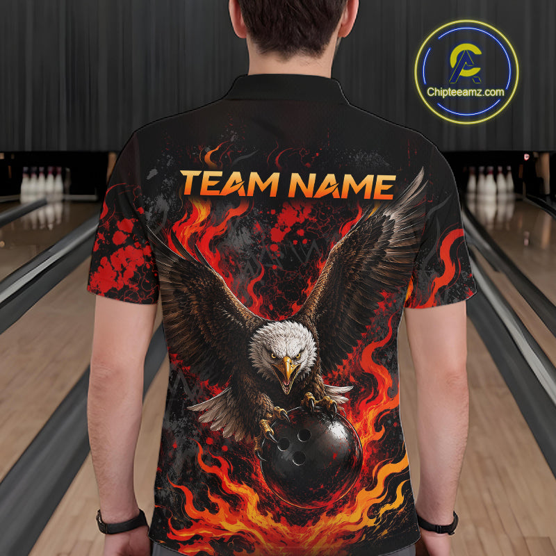 Eagle Bowling Polo Shirt Custom Name Team Quarter Zip Bowling Jersey For Men NHT1350