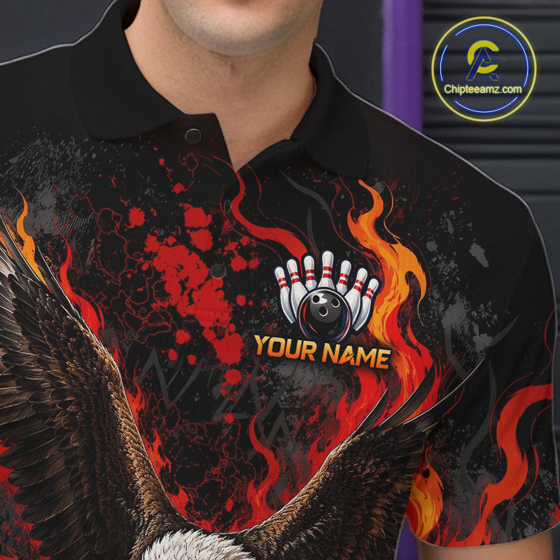 Eagle Bowling Polo Shirt Custom Name Team Quarter Zip Bowling Jersey For Men NHT1350