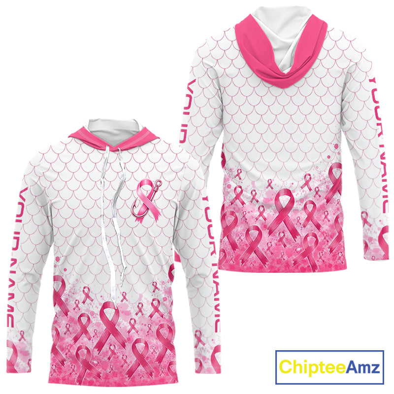 Breast Cancer Awareness Fishing Shirt Long Sleeve Hooded Pink Ribbon Fishing Jersey For Women, Men NHT1498