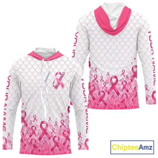 Breast Cancer Awareness Fishing Shirt Long Sleeve Hooded Pink Ribbon Fishing Jersey For Women, Men NHT1498