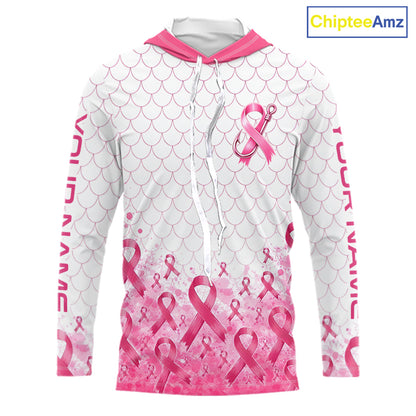 Breast Cancer Awareness Fishing Shirt Long Sleeve Hooded Pink Ribbon Fishing Jersey For Women, Men NHT1498