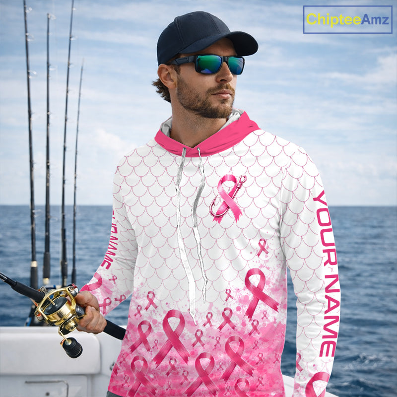 Breast Cancer Awareness Fishing Shirt Long Sleeve Hooded Pink Ribbon Fishing Jersey For Women, Men NHT1498