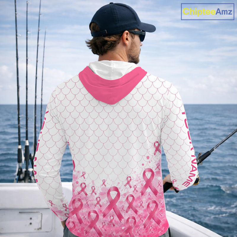 Breast Cancer Awareness Fishing Shirt Long Sleeve Hooded Pink Ribbon Fishing Jersey For Women, Men NHT1498