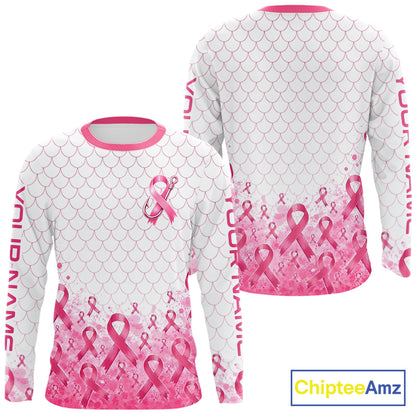 Breast Cancer Awareness Fishing Shirt Long Sleeve Pink Ribbon Fishing Jersey For Women, Men NHT1498