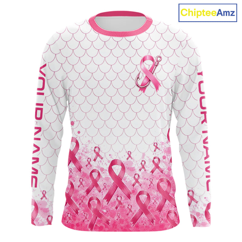 Breast Cancer Awareness Fishing Shirt Long Sleeve Pink Ribbon Fishing Jersey For Women, Men NHT1498
