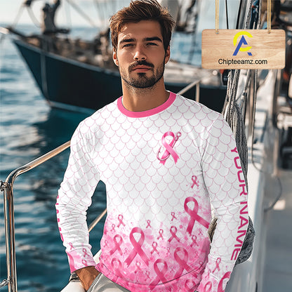Breast Cancer Awareness Fishing Shirt Long Sleeve Pink Ribbon Fishing Jersey For Women, Men NHT1498